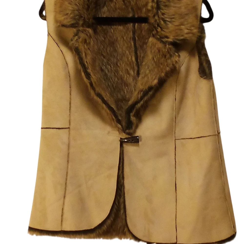Fever -Vintage Faux Fur, Full Vest Polyester Suede, Size L Tan, 1 Button Closure - Picture 6 of 16